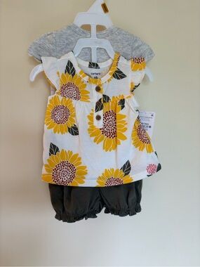 Carter's Sunflower Print Top with Olive Bloom Shorts & Onesie